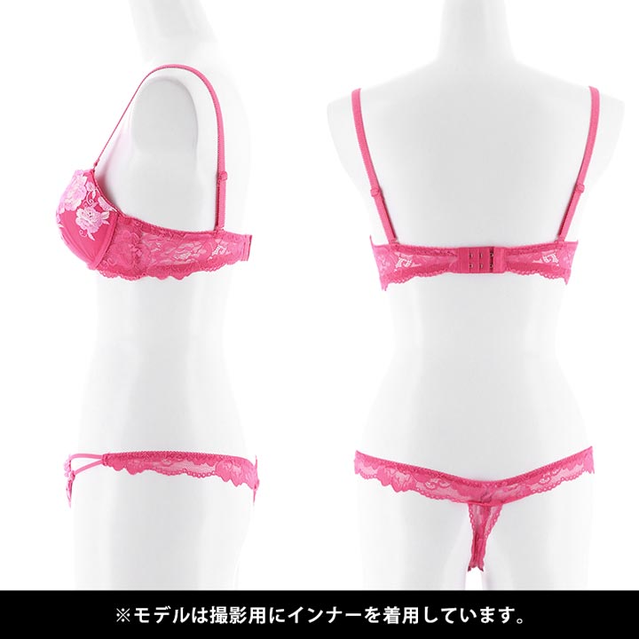 薔薇 刺繍 ブラジャー & バック透け フルバック & Tバックカラー写真03